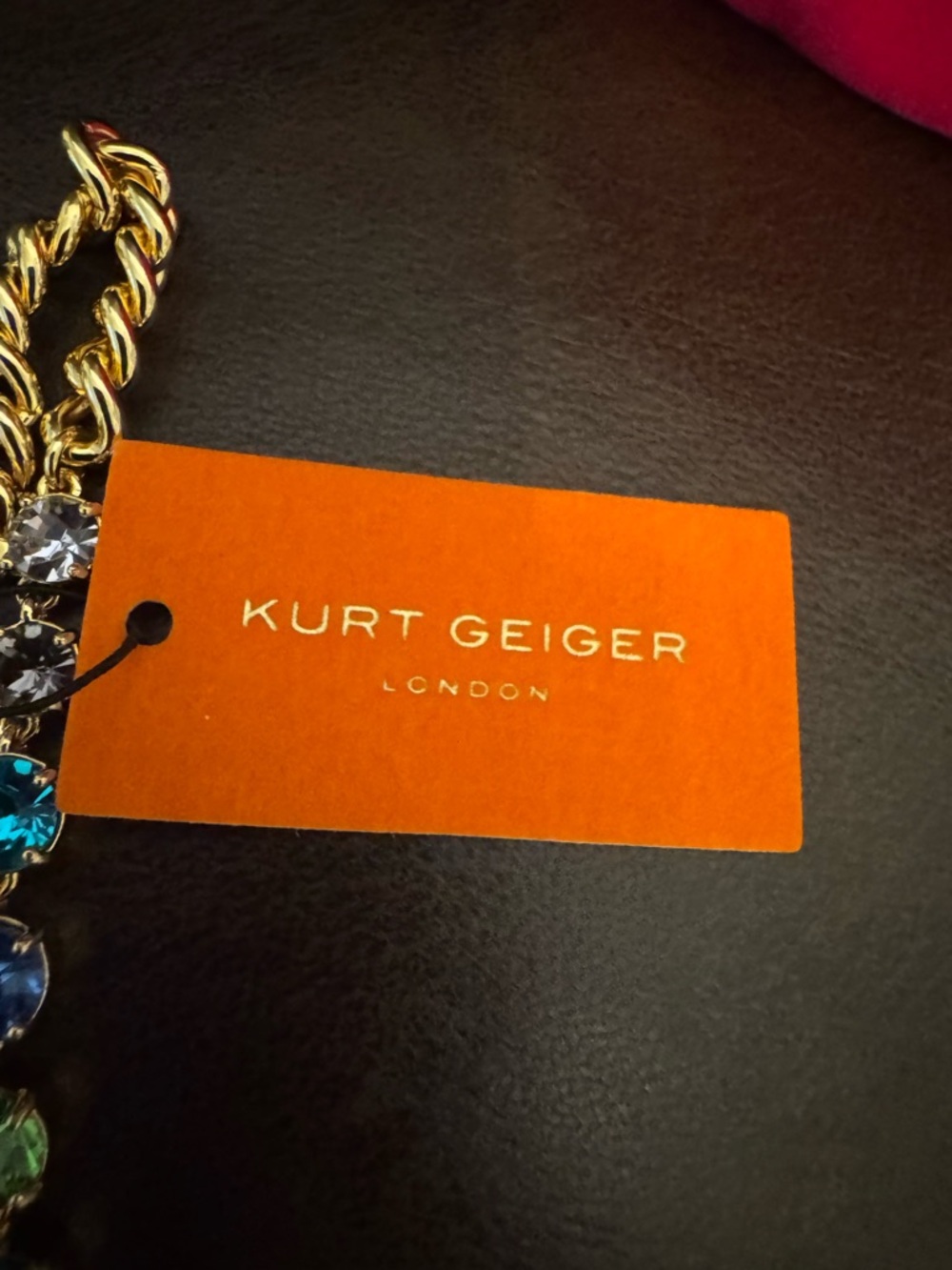 Kurt Geiger Rainbow Crystal Pendant Necklace with Gold-Tone Chain - Picture 4 of 5